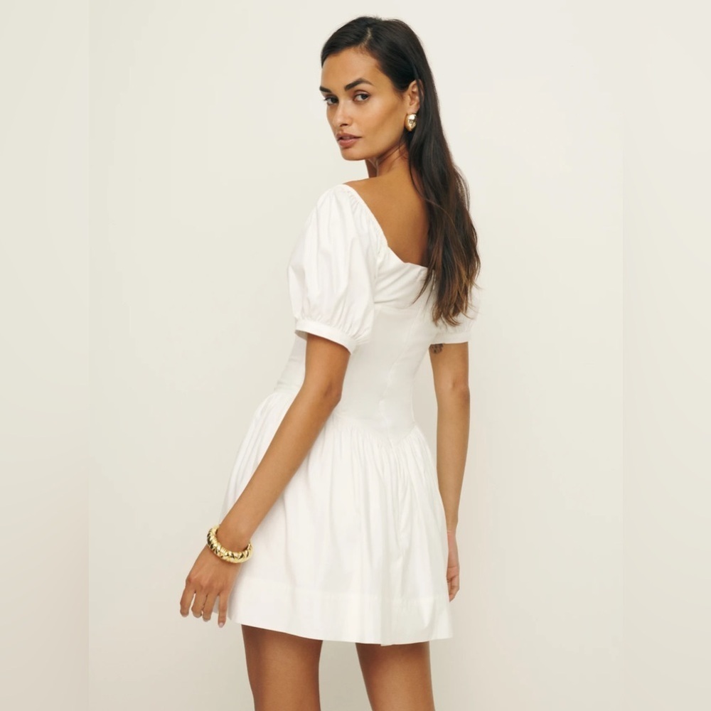 NEW Reformation Calie Mini Short Sleeve Dress Stretch Cotton White | size 4 - Picture 4 of 11